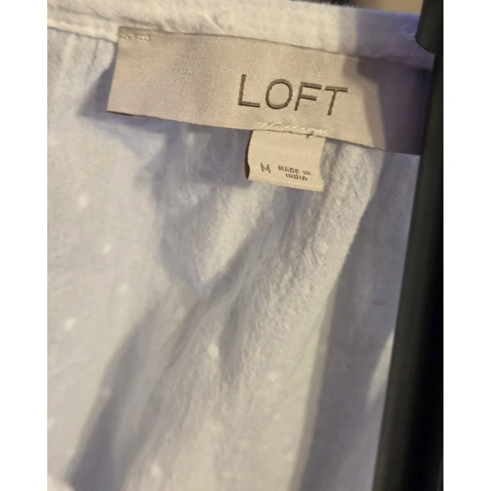 Loft Peasant Style V-Neck Blouse Women's Size Medium White Tie Front - Picture 2 of 10